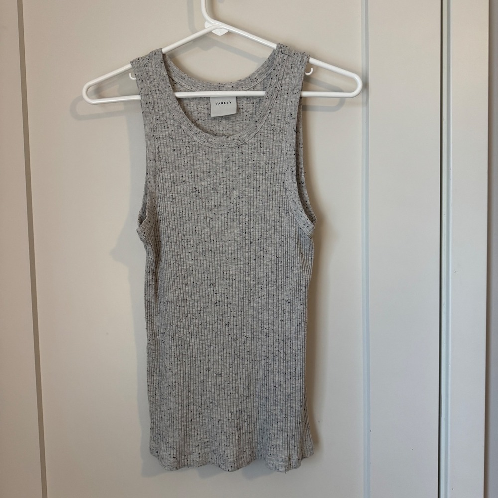 Varley Eliza Fitted Tank Grey Fleck Rib Sleeveless Scoop Neck Top VAR01380